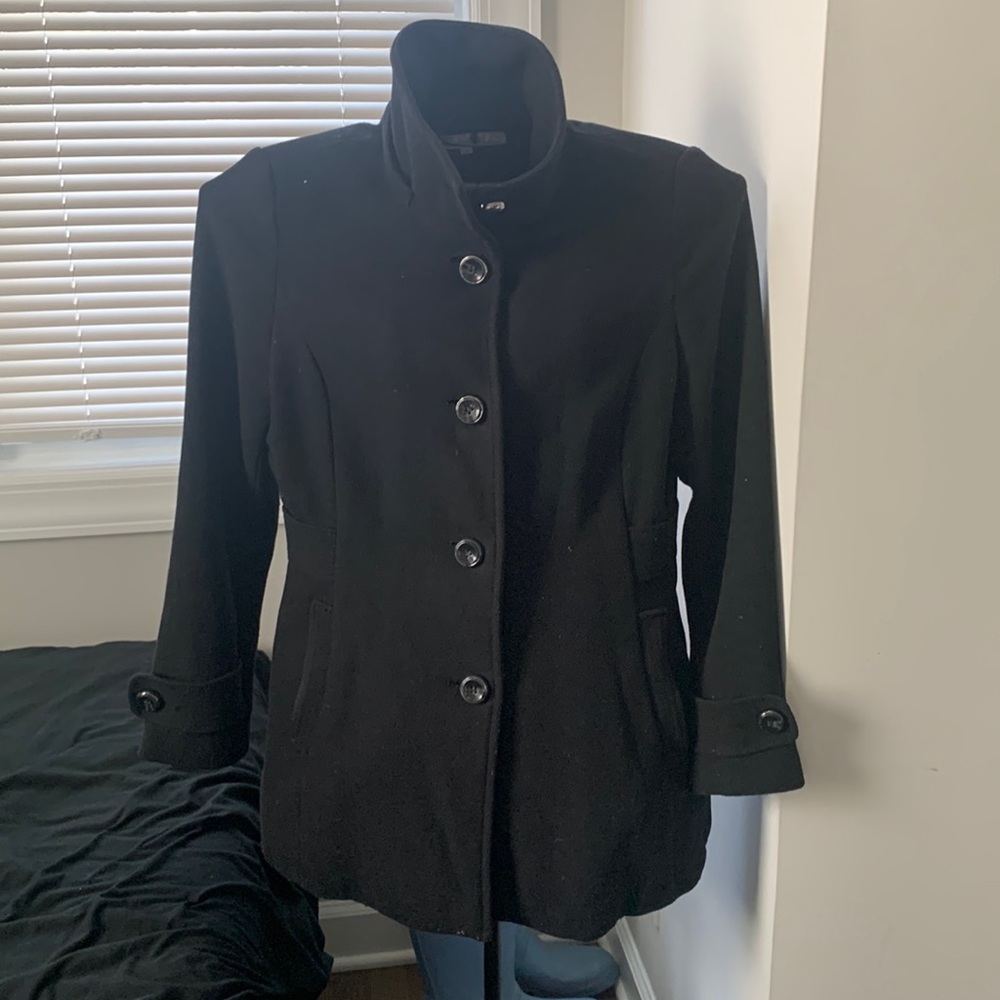 Kenneth Cole Black Wool Blend Collar Coat, size 12